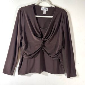 Joseph Ribkoff Brown Twist front long sleeve Top